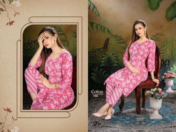 Cotton Cube 101 Cotton Printed Ethnic Wear Kurti With Pant Collection